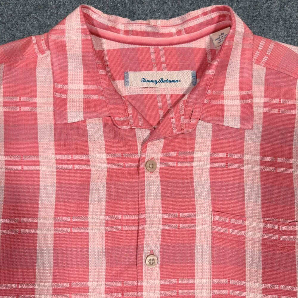 Tommy Bahama Silk Aloha Hawaiian Striped Button Shirt Large